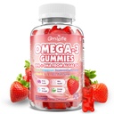 Vegan Omega 3 Gummies 1000mg + CoQ10 + Magnez - w / Algae EPA 600mg & DHA 400mg, Fish Oil Omega-3 Suplementy Alternatywne dla dorosłych, dla mózgu, oka, zdrowia immunologicznego, Strawberry Flavor, 60 Count