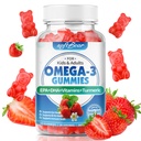 softbear Omega 3 Gumiaki dla kobiet i mężczyzn i dzieci Omega 3 Suplementy 1200mg Vegan Omega 3 Kwasy tłuszczowe DHA EPA z Vitamin Support Eye & Brain Health, Sugar Free, Strawberry Flavor 60 Count