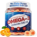 Liposomal Antarctic Krill Omega 3 Gummies 2000mg - Poziom komórkowy Absorpcja Omega-3 z EPA, DHA i Astaksantyna - Przeciwutleniacz & Wsparcie dla mózgu - Suplementy oleju rybnego Alternatywne - 60 Count