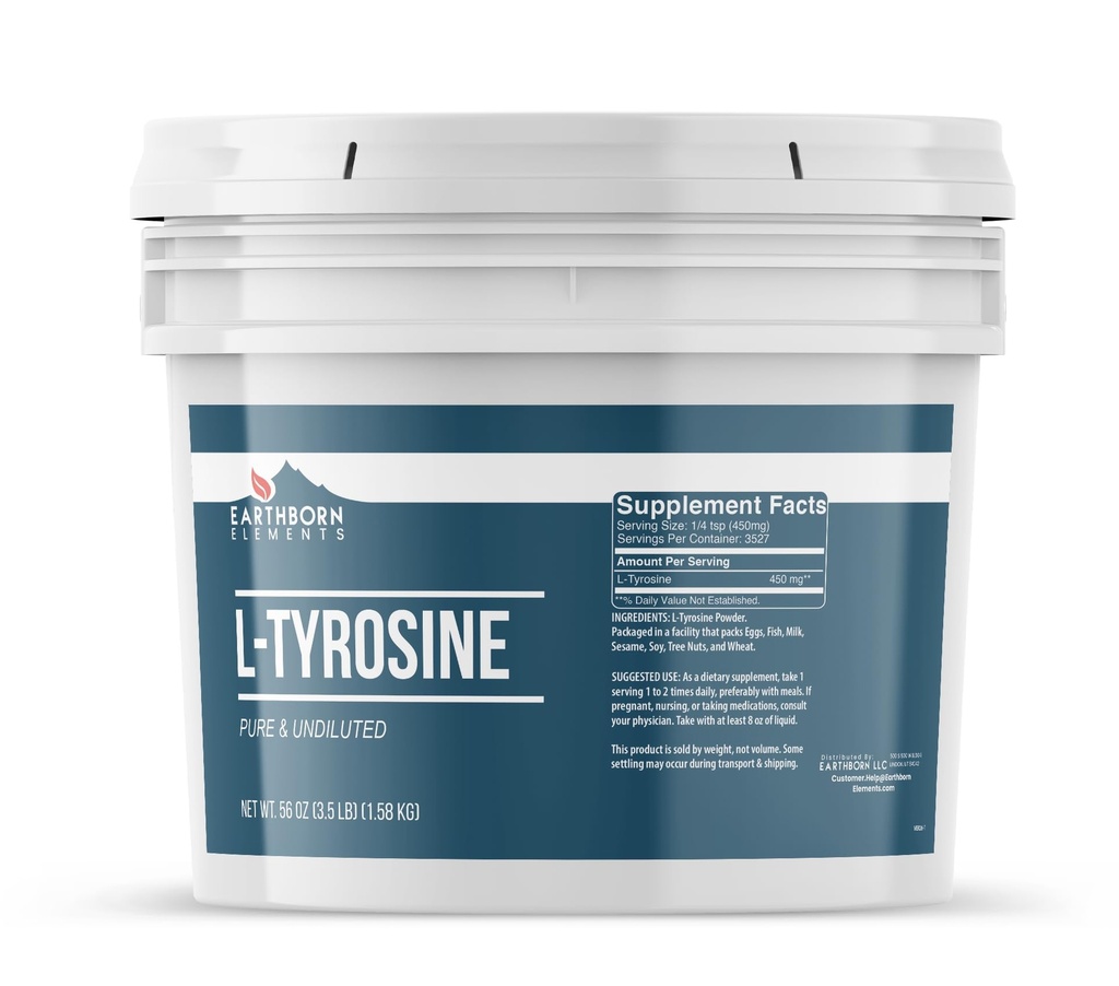 Pierwiastki L- Tyrosine 1 Bucket Gallon, czysty i nierozcieńczony, Suplement diety Proszek