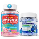 Omega 3 (EPA / DHA) Nadziewane gumki + Organiczne niebieskie gumki Spirulina