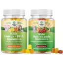 Paleta dzieci DHA Omega 3 Gumiaki - Kwasy tłuszczowe Omega 3 6 9 dla mózgu, Siła immunologiczna i Wizja oraz Dzieci oparte na roślinach Gummeje multiwitaminowe z witaminami A C D3 E B i Cynk do wspierania odporności