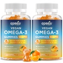 2 Pack Vegan Omega 3 Gummies 1000MG Algal Oil Omega 3 Suplement dla dorosłych z Algae DHA 600mg & EPA 300mg olej rybny alternatywny - dla oka i zdrowia immunologicznego, Pomarańczowy Flavor, 120 Count