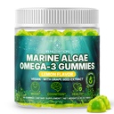 Marine Algae Omega 3 Gumiaki z 3400mg + 124; DHA / EPA / ALA, 20: 1 ekstrakt z nasion winorośli, Witamina C & Folate 124; Serce, Mózg i skóra 124; Plant- based, Sugar- Free, 60 Ct