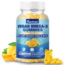 Omega-3 Gumiaki dla dorosłych, Flavor pomarańczowy - bez cukru, Algae- derived DHA 600mg & EPA 300mg, z witamin A, C, E, Cynk, 60 Gumiaki