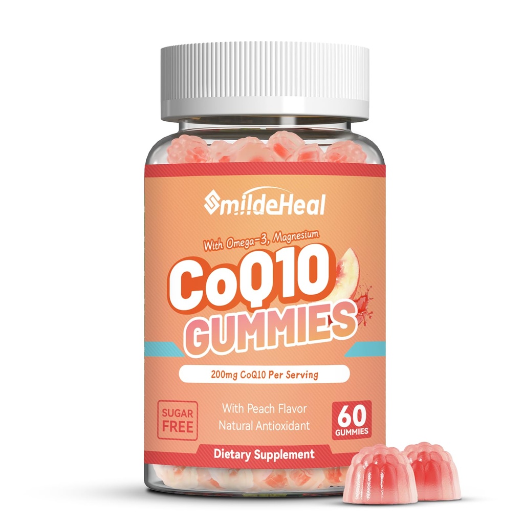 CoQ10 Gummies 200mg z Omega-3, EPA + DHA, & Magnez - Koenzym Q10 Suplementy do Zdrowia Serca, Energia komórkowa i przeciwutleniacz, Wegan - 60 Gummies