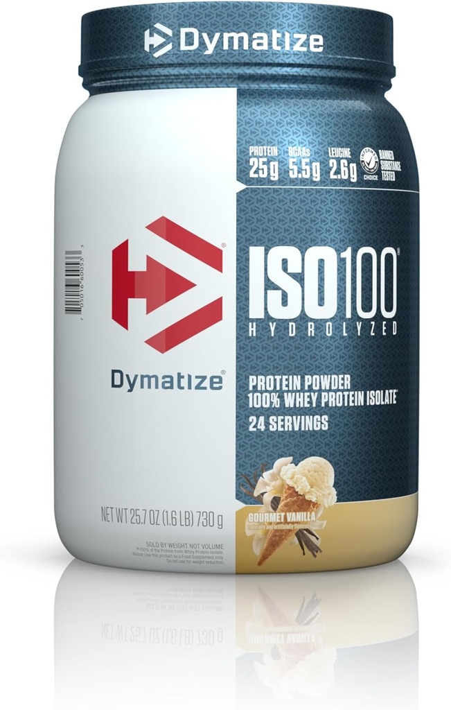 Dimatize ISO100 Proszek do hydrolizy białka, 100% Białko izolatu serwatki, 25g białka, 5,5g BCAA, Gluten Free, Szybkie Absorbowanie, Easy Diesting, Gourmet Vanilla (24 Servings)