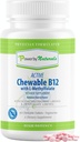 Power By Naturals Aktywne do żucia Metylowane B12 z dodatkiem L- Metylu Folate dla kobiet i mężczyzn, Cherry Flavor, 60 tabletek