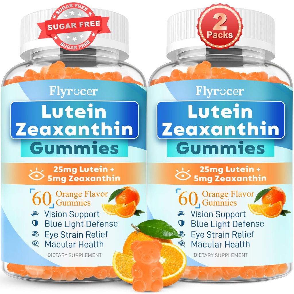 Bezcukrowe gumki luteina 25mg, Luteina i Zeaksantyny Suplementy dla zdrowia oczu, 13- in-1 Formuła do pielęgnacji oczu z Omega- Bilberry Saffron- Vision Health, Oko Strain, Suchość oczu, Wegan pomarańczowy Flavor 120 Cts