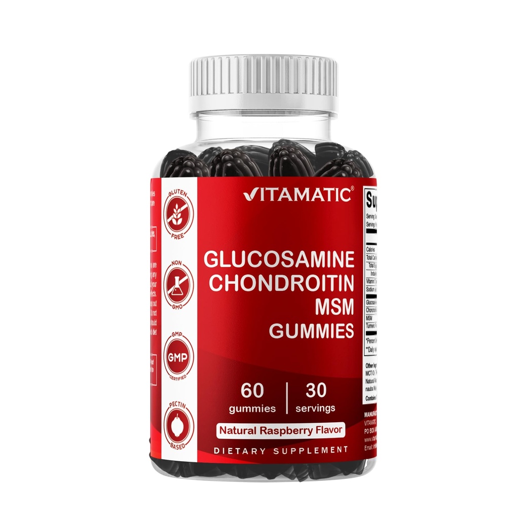 Witamatyczna Glukozamina Chondroitin Gummie z MSM & Witamina E - Joint Support Formula - 60 Pectin- Based Wegan Gummies