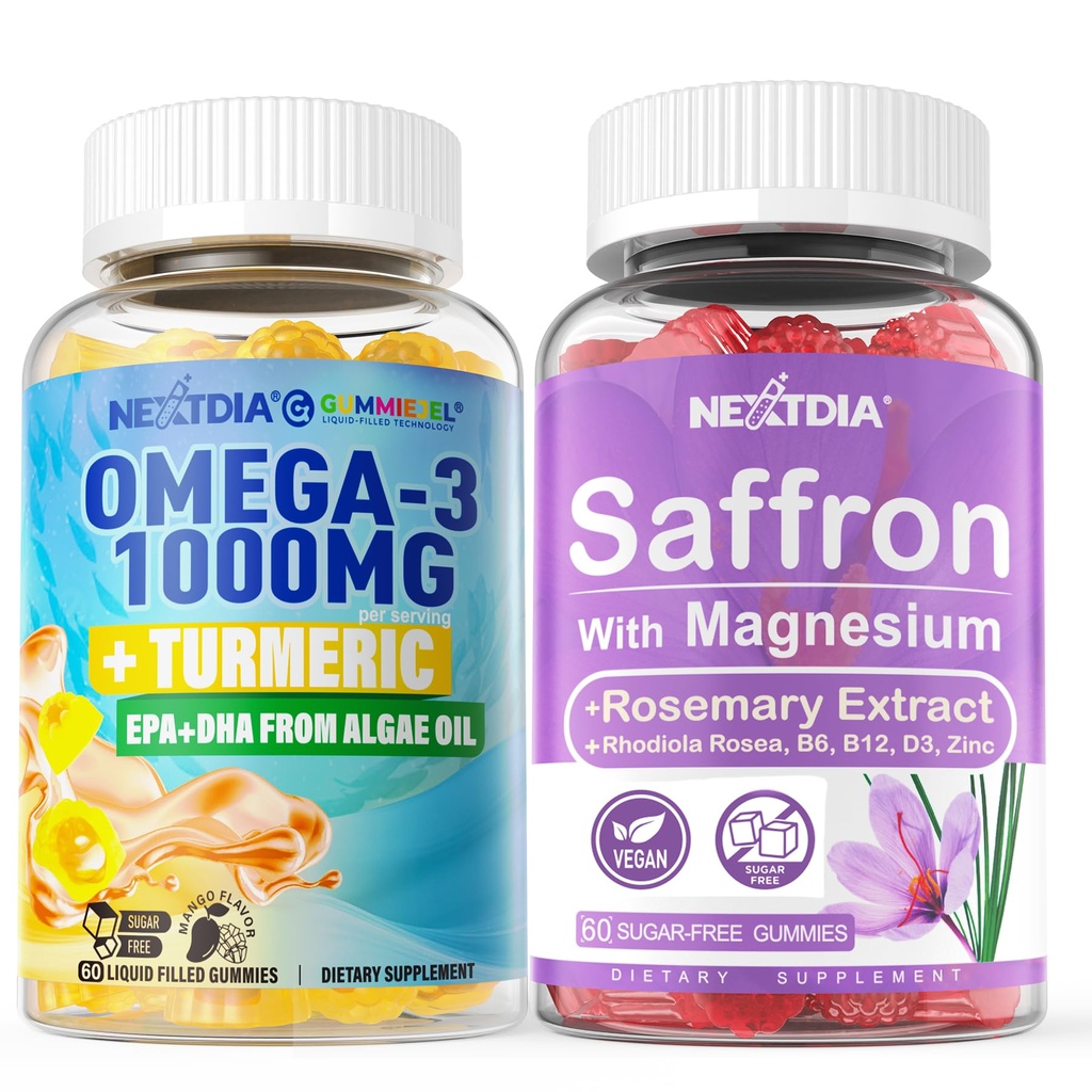 Wegan Omega-3 1000mg + kurkuma, suplementy szafranowe Gumiaki