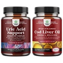 Paleta zielonej fasoli do oczyszczania kwasu moczowego - Turmeric Tart Cherry & Selery Nasienie i Islandzkie Dzikie Caught Cod Liver Oil Softgels - Fish Omega 3 EPA DHA Witamina D & A 1000mg Per Serving