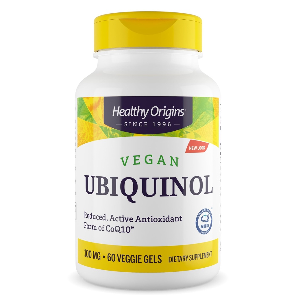Healthy Origins Vegan Ubiquinol (Aktywna postać CoQ10), 100 mg - Kaneka Ubiquinol Suplementy dla Heart Health & Antioksydant Support - Suplement Gluten- Free & Non-GMO - 60 Żele Veggie