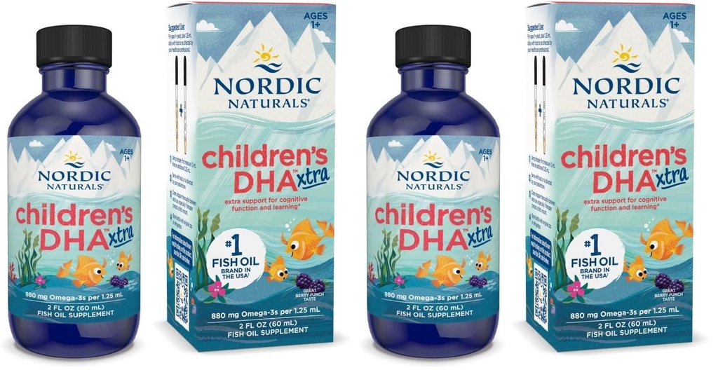 Nordic Naturals Children 's DHA Xtra, Berry Punch - 2 oz for Kids - 880 mg Total Omega- 3 z EPA & DHA - Cognitive & Immune Function, Learning, Social Development - Non-GMO - 48 Sług (Pack of 2)
