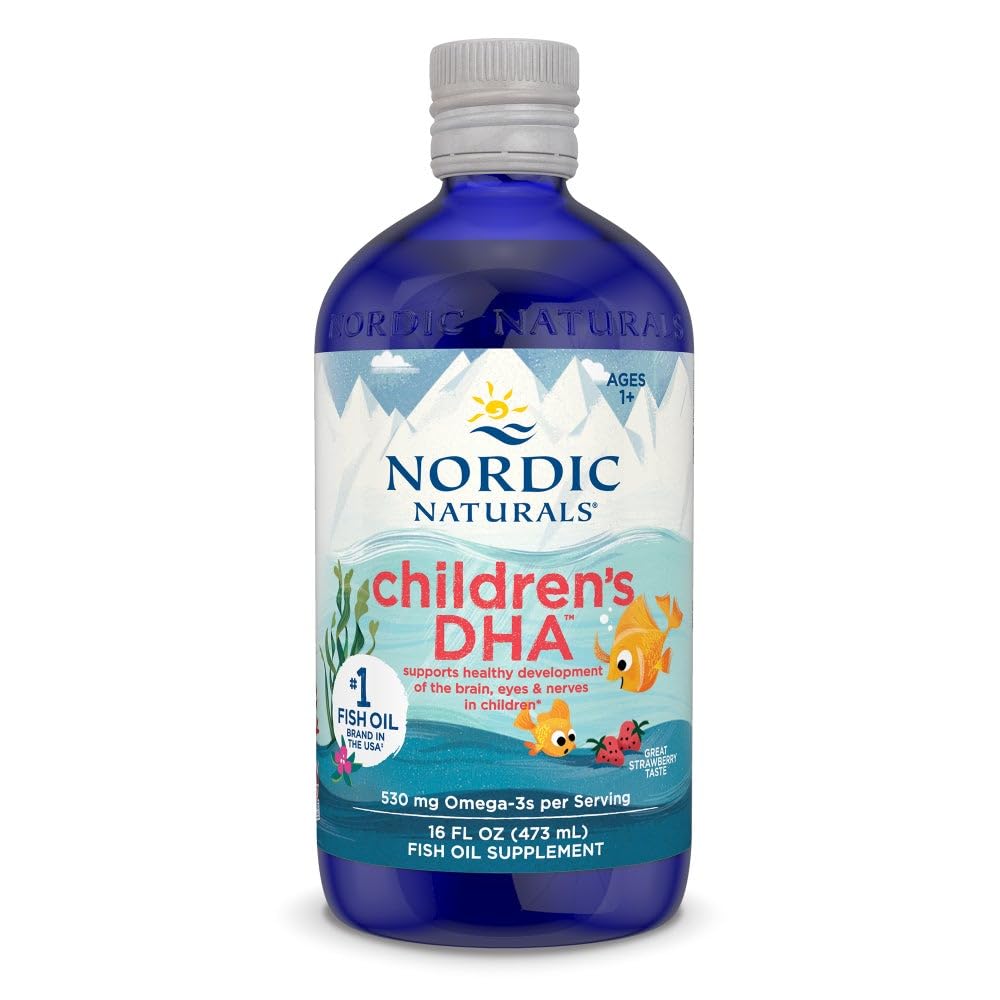 Nordic Naturals Children 's DHA, Truskawka - 16 oz dla dzieci - 530 mg Omega-3 z EPA & DHA - Rozwój mózgu & Funkcje - Non-GMO - 192 Służenie (Opakowanie 2)