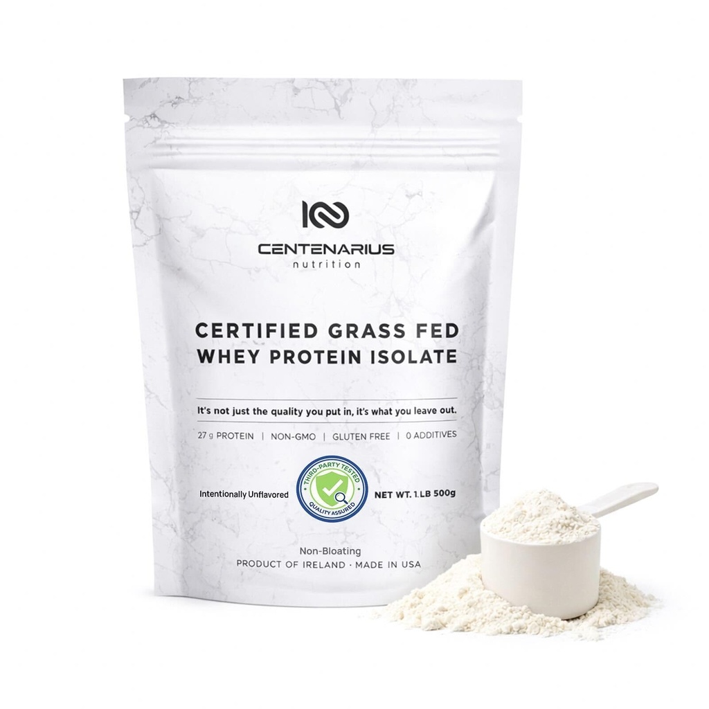 Centenarius Nutrition Grass Fed Protein Serwatka Unflavored Proszek 500g z naturalnych aminokwasów dla zoptymalizowanego wzrostu mięśni, Odzysk & Efektywność - Filtrowane Cold-, Brak dodatków lub hormonów
