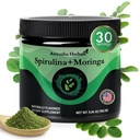 Organic Spirulina + Organic Moringa Greens Powder, Gluten-Free, Vegan Friendly, Detox & Digest, Superfoods 30 Servings Made in USA