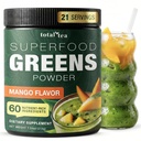 Razem herbata Super Zielonych Proszek Suplement, Zielone, Owoce, Warzywa, Napoje wegańskie z Spirulina, Chlorella i witaminy 25 Służenie - Mango