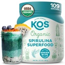 KOS Organic Spirulina Powder - USDA Certified Organic, 109 Servings of Superfood Powder for Smoothies & Juices, Nienapromieniowane Blue Green Algae, Plant Based with Antioksydants, Wegan (13.5oz)