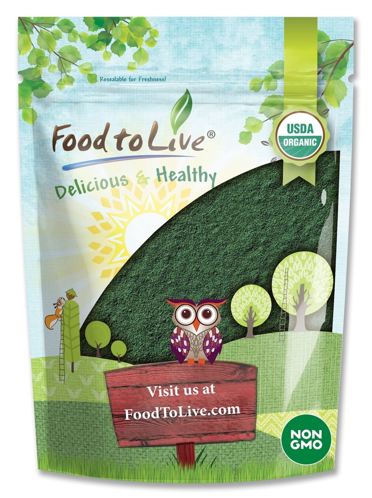 Żywność do życia Organic Spirulina Proszek, 2 Funty - Non-GMO, Kosher, Surowy Blue- Zielony Algi, Wegan Superfood, Luzem, Nienapromieniowany, Czysty Vegan Green Protein, Bogaty w witaminy i minerały, Wielki dla napojów