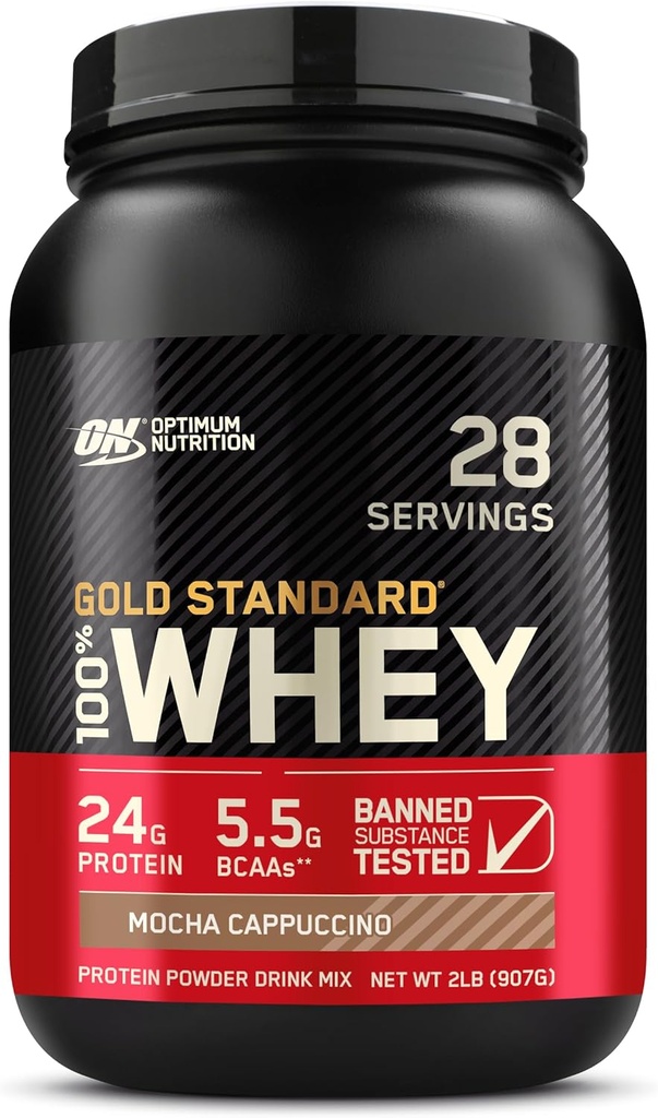 Optimum Nutrition Gold Standard 100% Proszek z białka serwatki, Mocha Cappuccino, 2 Funt (Opakowanie może Vary)