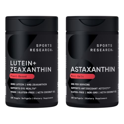 Sports Research ® Eye Support - 20mg Lutein + 4mg Zeaksantyna Made with Lute- Gen ® and 6mg Astaxanthin Supplement from Islandzki Astalif (120 Softgels Each)