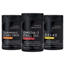 Sports Research Antarctic Krill Oil Omega 3 1000mg (with Phospholipids, Choline & Astaxanthin), Turmeric Curcumin C3 Complex (with Bioperine Black Pepper & Coconut Oil) & Plant Based Vitamin D3 + K2