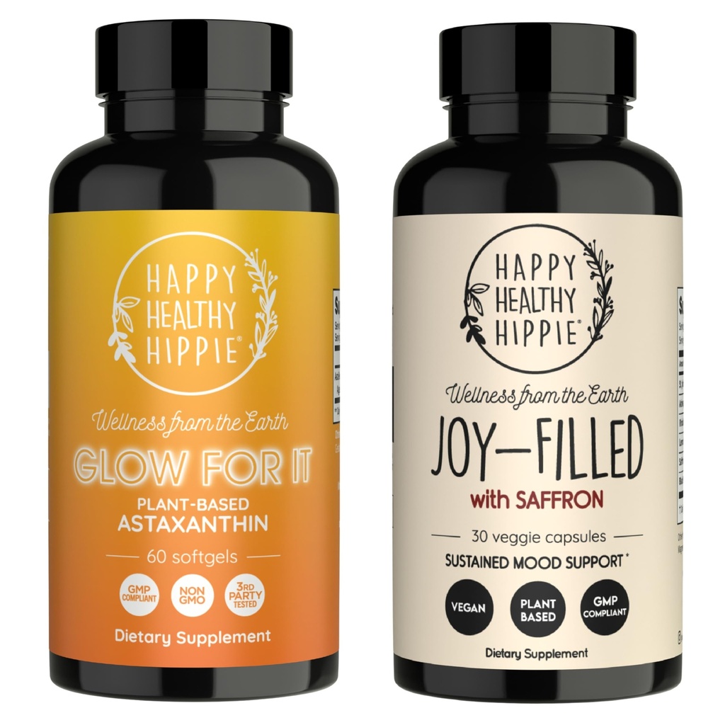 Happy Healthy Hippie Joy- wypełniony Saffron Mood Supplement Supplement & Glow for It Astaxathine Supplement