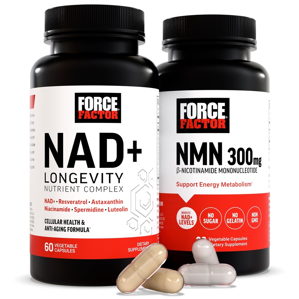 Siła czynnika NMN Suplement, NAD + (NMN lub Nikotynamid Riboside Alternative) z Resveratrol, Astaksantyna, Spermidyna i Luteolin Complex, NAD do wspierania zdrowia komórkowego i zdrowego starzenia, 60 Kapsułki