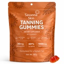 Savanna Skin Tanning Gummies, z witaminą C & E, Astaxanthina, Beta Karoten, Promieniowanie skóry i nawodnienie do naturalnego połysku wygląd, Bronzing, Non-GMO, Wegan & Sugar Free - 60 Count (1)
