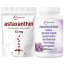 Micro Składniki Astaksantyna 12mg Softgels & Resveratrol NAD Suplementy 3.000mg Veggie kapsułki 124; 2 Pack Bundle Between 124; Świeże Mikroalgi Źródło 124; 11- in-1 Mieszanka przeciwutleniająca z Quercetin & Berberine