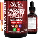 Czysta Nutra Astaksantyna Likopen Płyn Krople Wchłanianie Wsparcie witaminy A C D E 4 fl oz - Potent Natural D3 C E A & Selenium L- Tyrozyna Formuła Czysty przeciwutleniacz Mieszanka Ulepszony odżywczy