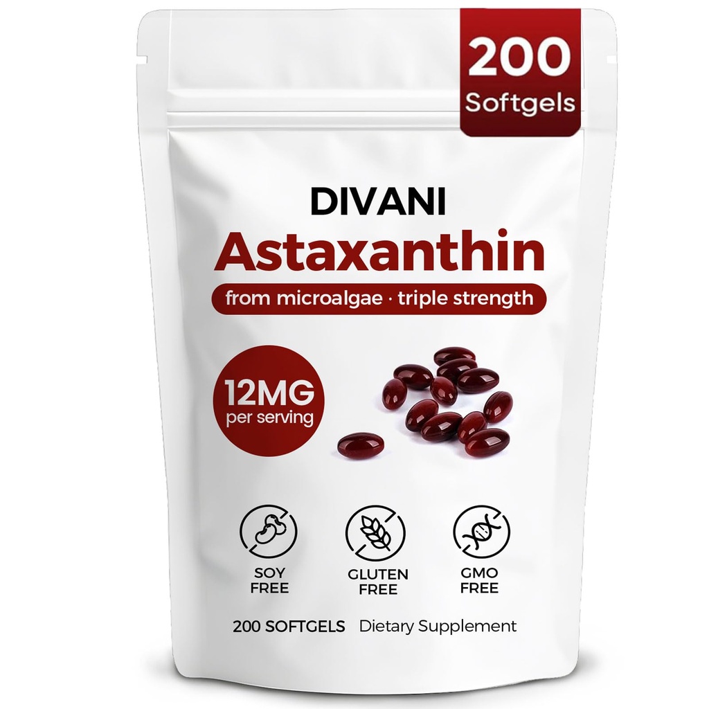 Divani Astaxanthina, Natural Astaxanthina, Non-GMO, Gluten- Free, Soy Free, Daily Eye, Skin Support (1)