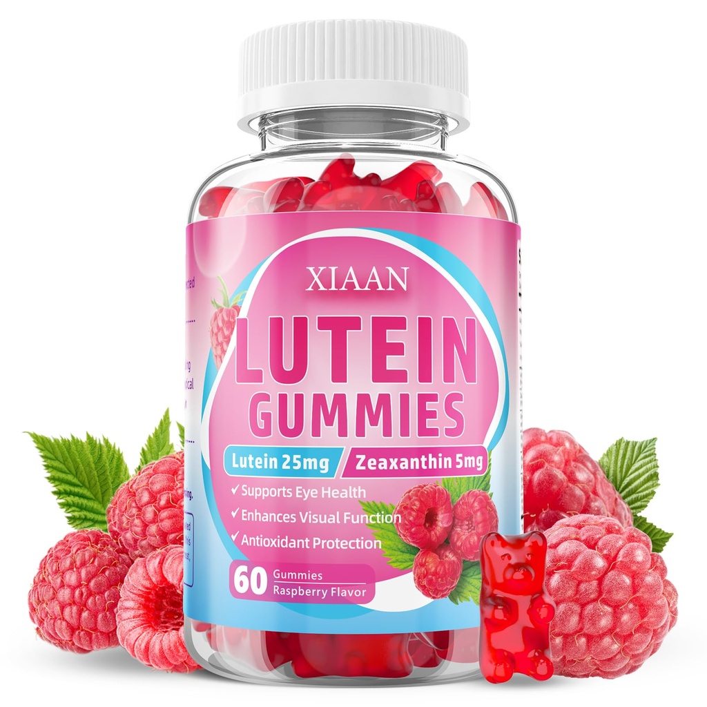 Luteina i Zeaksantyna Suplementy, Luteina Gummies z Zeaksantyną, Witaminy A, C, E, Bilberry, Astaksantyna dla Vision Health & Eye Strain, Cukier wolny / Wegan, Malina Flavor 60 Hrabia