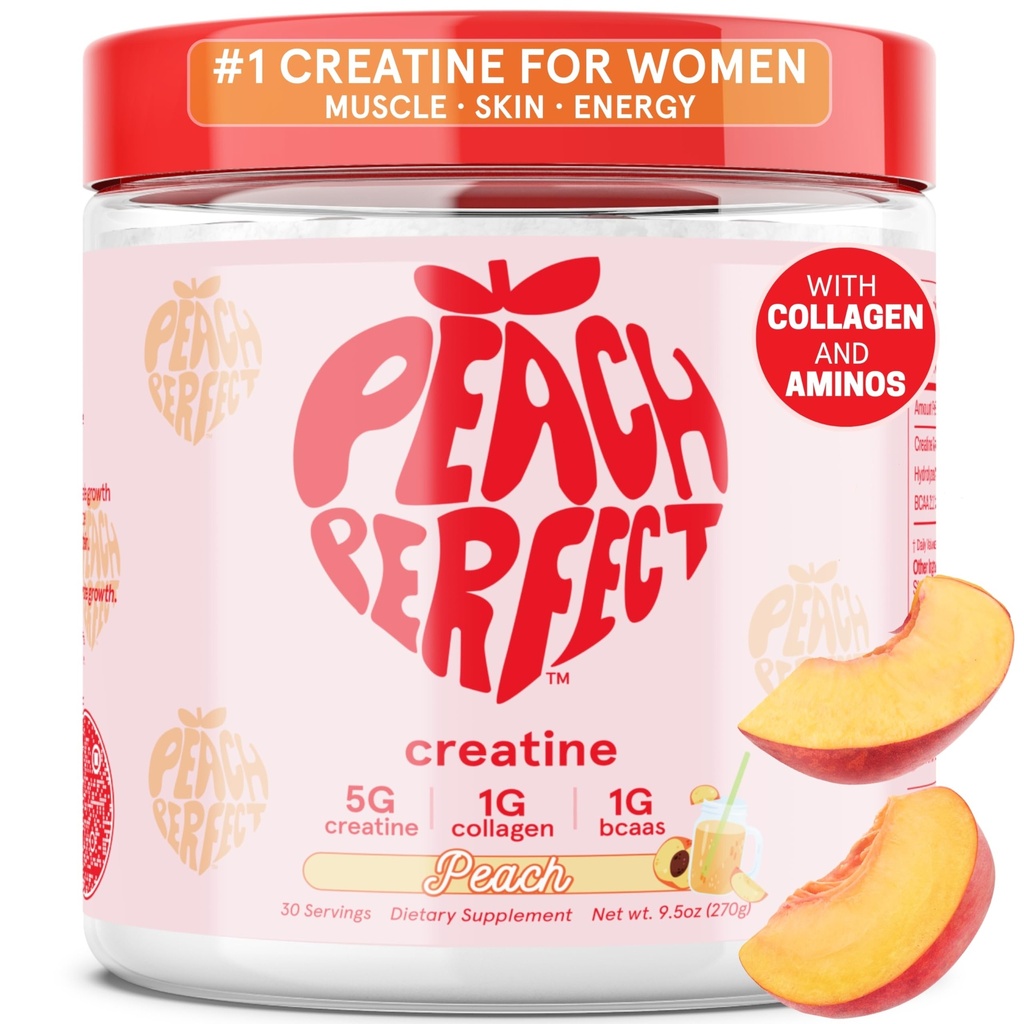 Peach Perfect Creature Monhydrate Powder, Glute Builder Creaine dla kobiet z kolagenem, BCAA, 5g Wegan Micronized Creature per Serving, for Energy, Support Muscle, 30 SVG, Peach Flavor