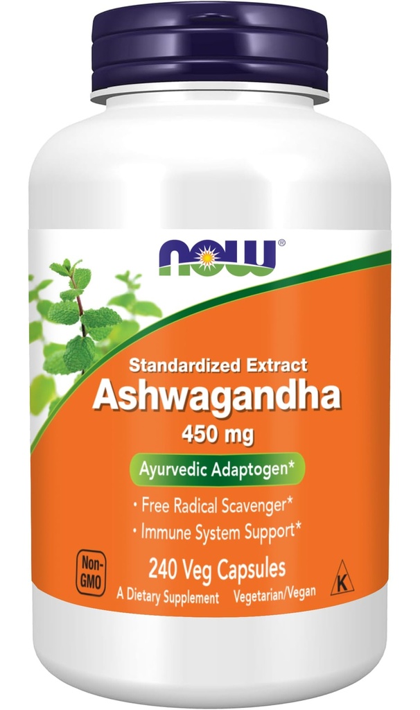 NOW Foods Ashwagandha Extract 450 mg Vegan, Kosher, Non-GMO - 240 Veg Capsules,