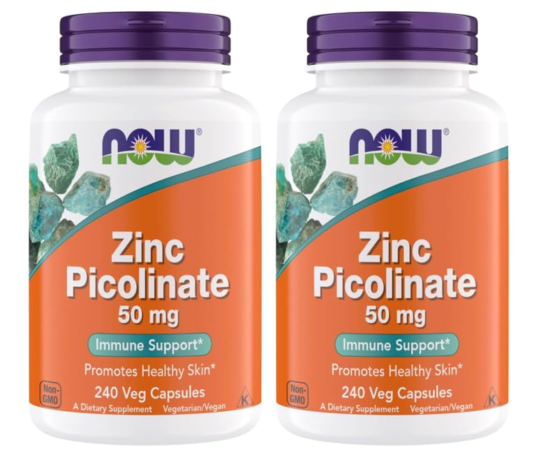 Teraz suplementy, Pikolinian cynku 50 mg, Wspomaga funkcje enzymatyczne, Wsparcie immunologiczne, Non-GMO, Kosher, Nadaje się dla Weganów - 240 Kapsułki wegetariańskie (Opakowanie 2)