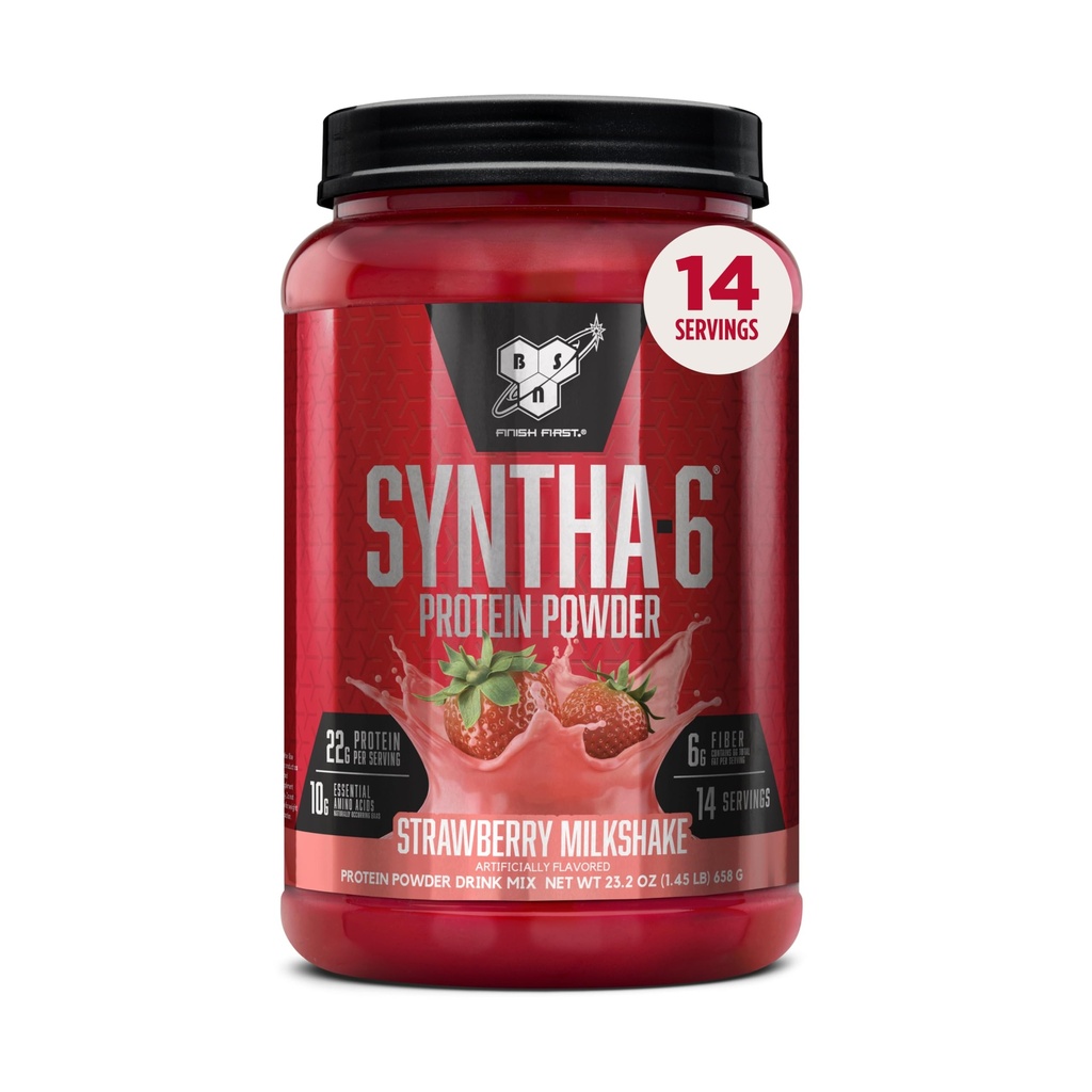 BSN SYNTHA- 6 Premium Proszek z proteiną 6g włókniny, izolatu serwatki, kazeiny mikrokrystalicznej, izolatu białka mleka, 6g tłuszczu, truskawkowego koktajlu mlecznego, 14 Serwacji, 1,45 funta (Packaging May Vary)