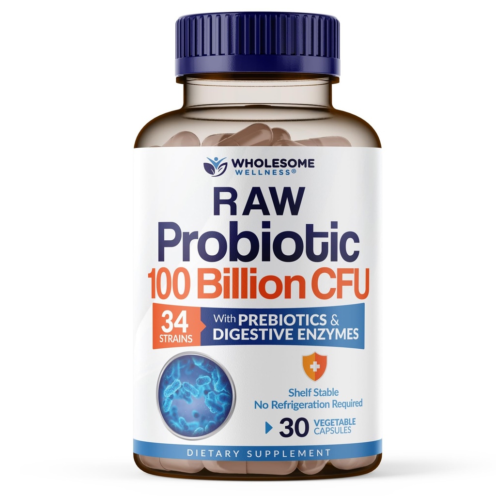 Zdrowe Wellness Organic Probiotics 100 Miliard CFU, Dr Przygotowany dla kobiet i mężczyzn, Kompletny suplement dla dorosłych z prebiotyki i enzymów trawiennych; 30 Kapsułki, półka Stabilny