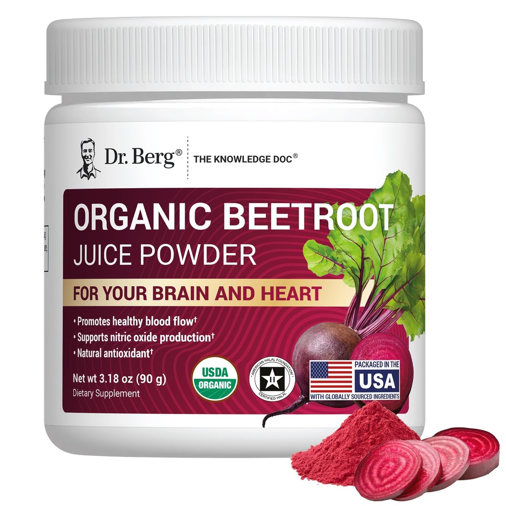 Dr. Berg Surowiec Organic Beet Proszek z prawdziwych ziemi - USDA Certified Organic Beet Root Proszek do wspierania poziomu tlenku azotu, Energia, Przepływ krwi, & Heart Health * - 30 Służenia