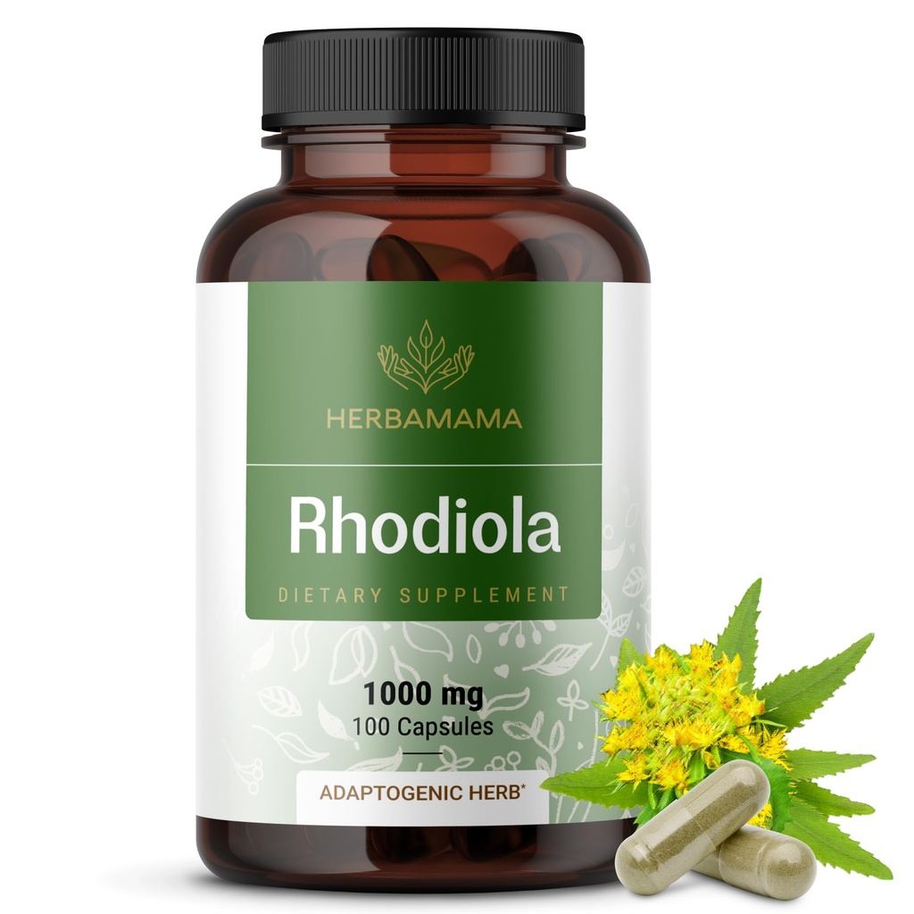 HERBAMAMA Rhodiola Rosea kapsułki - Naturalne suplementy menopauzy * dla kobiet - 1000 mg Rhodiola Rosea Root Powder per Serving for Women 's Relaxation Support - Vegan, Non-GMO - 50- Day Supply