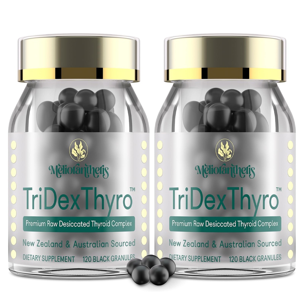 Suplement do tarczycy - Raw TriDexThyro ™ Kompleks Thyroid Desiccated 375 mg z Bydłem, Świnie i Owce - 120 Kapsułek dla kobiet i mężczyzn 2 Pack