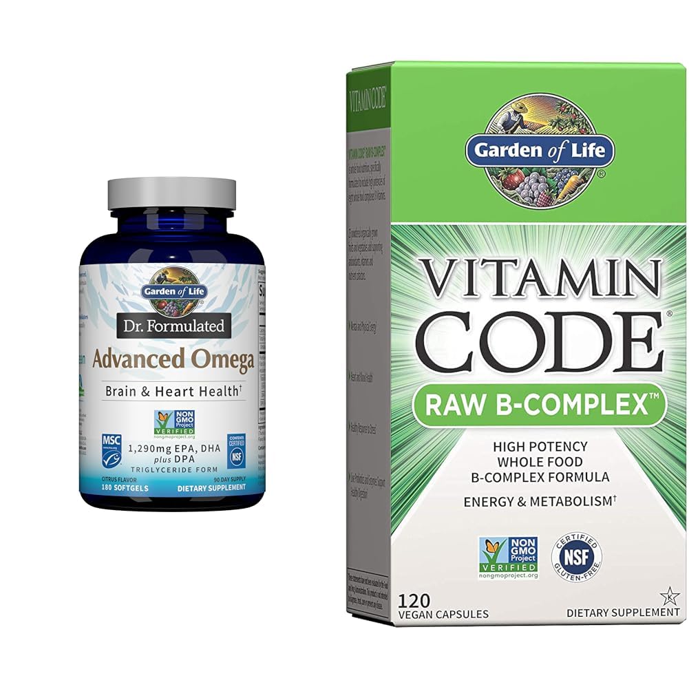 Ogród Życia Dr Utworzony Zaawansowany Omega Fish Oil & witamina B Complex - Kod witaminy Raw B Complex - 120 Kapsułki wegańskie
