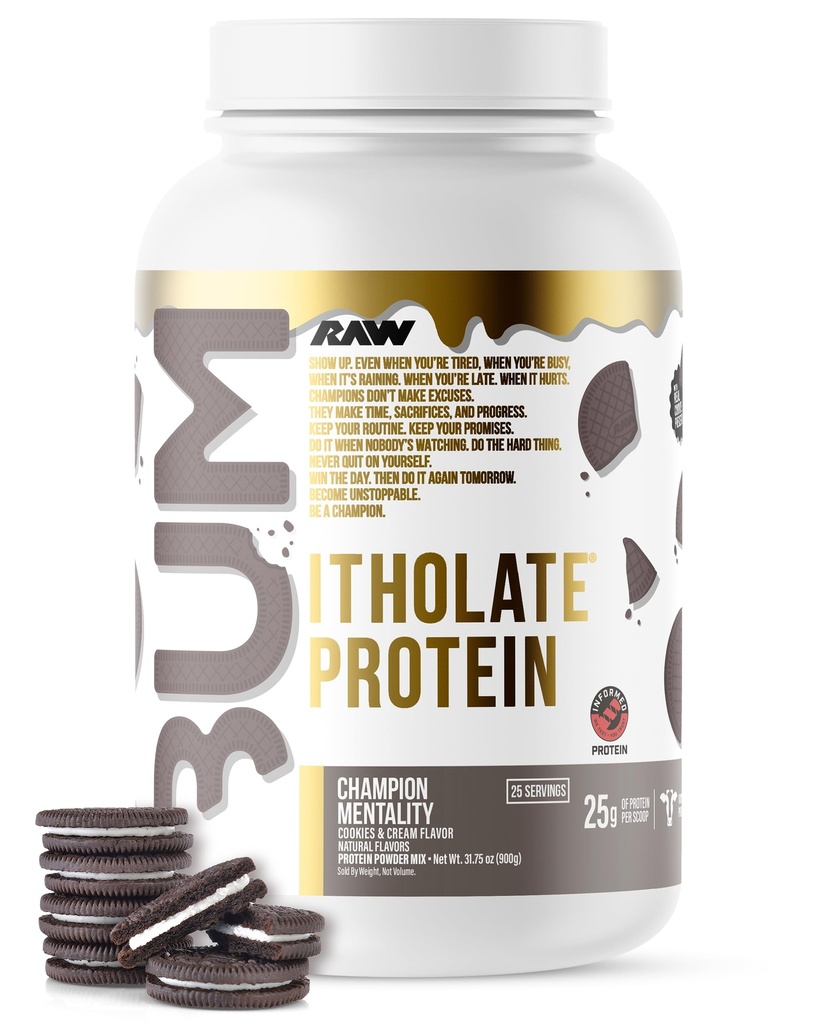 RAW Serwatka Izolacja proszku białka, Cookies & Cream (CBUM Itolan białka) - Proszek odżywczy do wzrostu i odzysku mięśni - Niski tłuszcz, Niskie węglowodan- 25 Służenie