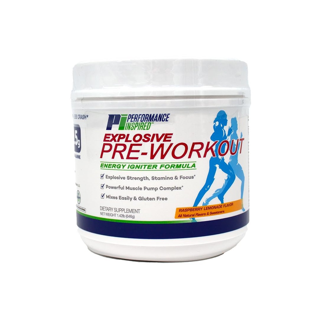 Performance Inspired Nutrition Pre- Workout Powder - All Natural - G- Free & Vegan Formula - Zawiera Citruline - Nitrosigine - Zielona herbata - Arginina - Beta Alanine - Raspberry Lemonade - 23.84 Ounce