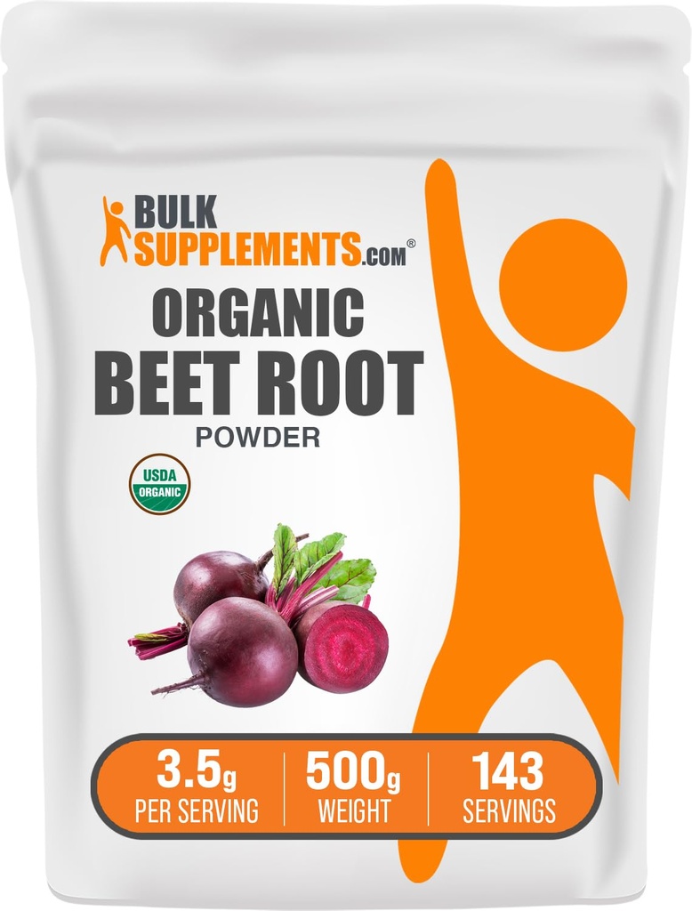 BulkSupplements.com Organic Beet Root Powder - Superfood Supplement, Beet Root Supplements - Vegan & Gluten Free, 3,5g per Serving, 500g (1,1 lbs) (Opakowanie po 1)