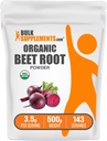 BulkSupplements.com Organic Beet Root Powder - Superfood Supplement, Beet Root Supplements - Vegan & Gluten Free, 3,5g per Serving, 500g (1,1 lbs) (Opakowanie po 1)