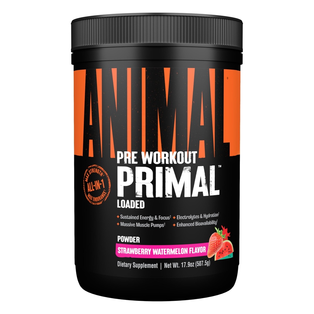 Pierwotne nawodnienie mięśni zwierząt + proszek do przygotowania do użycia - Zawiera Beta Alanine, 3DPump, Kofeina i Electrolytes - Poprawia energię, Focus, Endurance & Absorpcja - Truskawki Arbuz Flavor, 17.9 oz