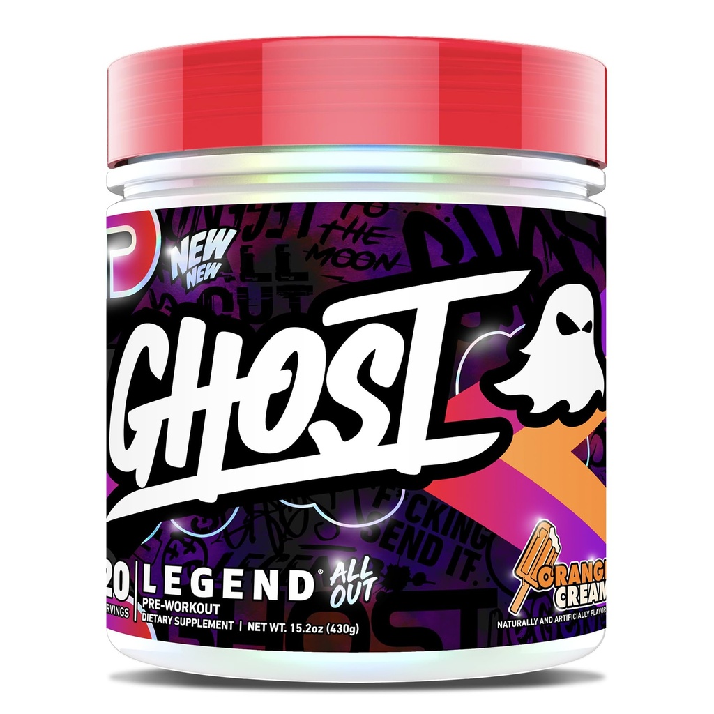 GHOST Legend All Out Pre- Workout Proszek, Pomarańczowy krem - 20 Służenia - Pre- Trening Suplement dla mężczyzn i kobiet - Energia i pompy - Kofeina, Cytrulina, Beta Alanine, Betaine, NO3- T Sugar Free