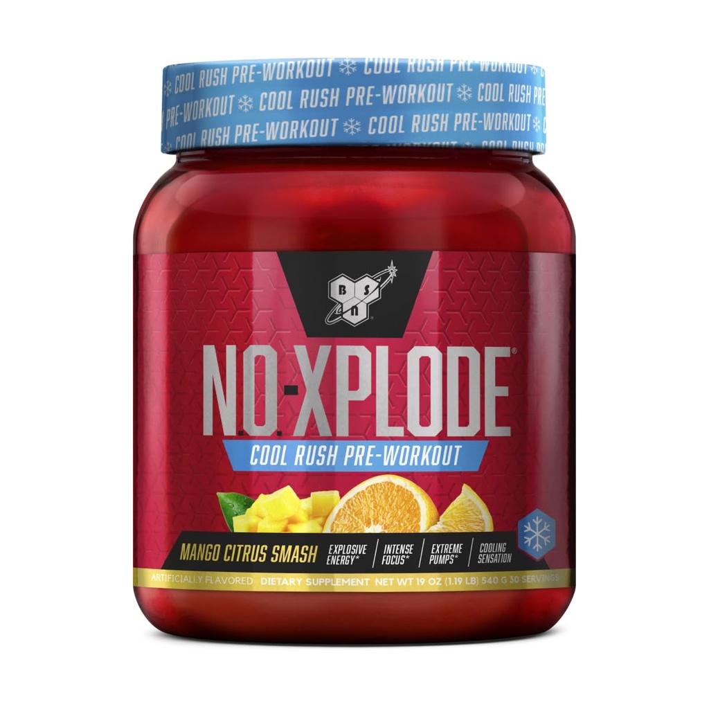 BSN N.O.-XPLODE Cool Rush przed treningiem proszku, Pretrening suplement energetyczny dla mężczyzn i kobiet z kreatyną i Beta- Alanina, Mango Citrus Smash, 30 Służenia, 1.2 Funt (Opakowania maja Vary)